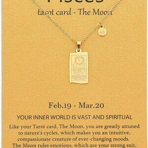 14k Gold Plated Zodiac Sign with Tarot Card Pendant Necklace Birthday Gift for W
